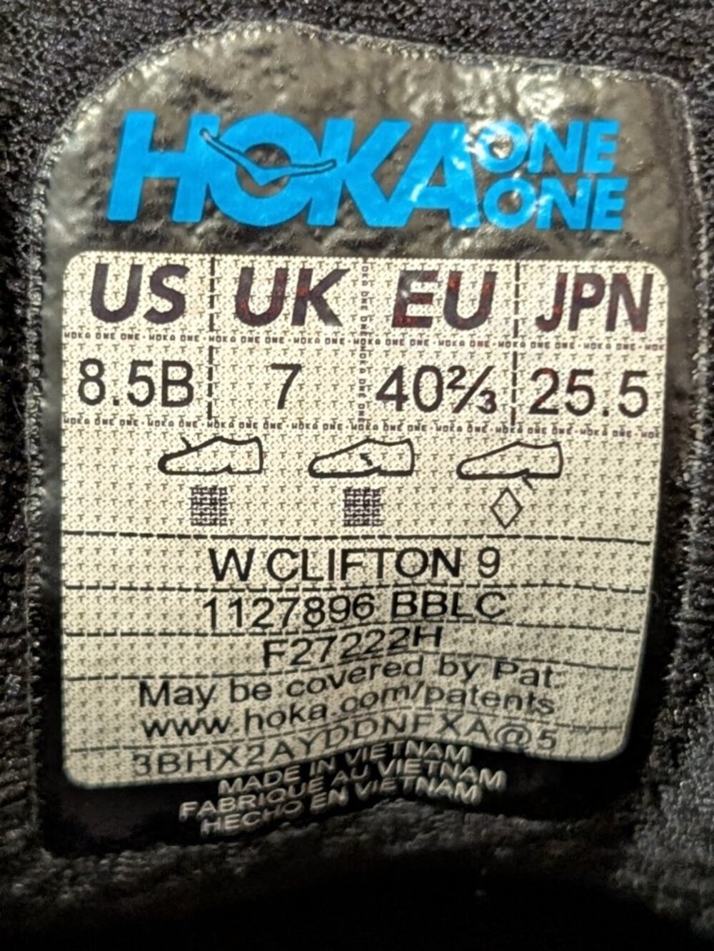 Hoka One One Clifton 9 Black Athletic Running Shoes Size 8.5 - Picture 11 of 14